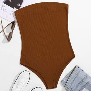 Shein Rib-Knit Solid Tube Bodysuit